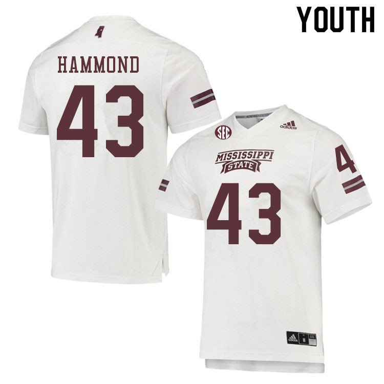 Youth #43 Hayes Hammond Mississippi State Bulldogs College Football Jerseys Sale-White